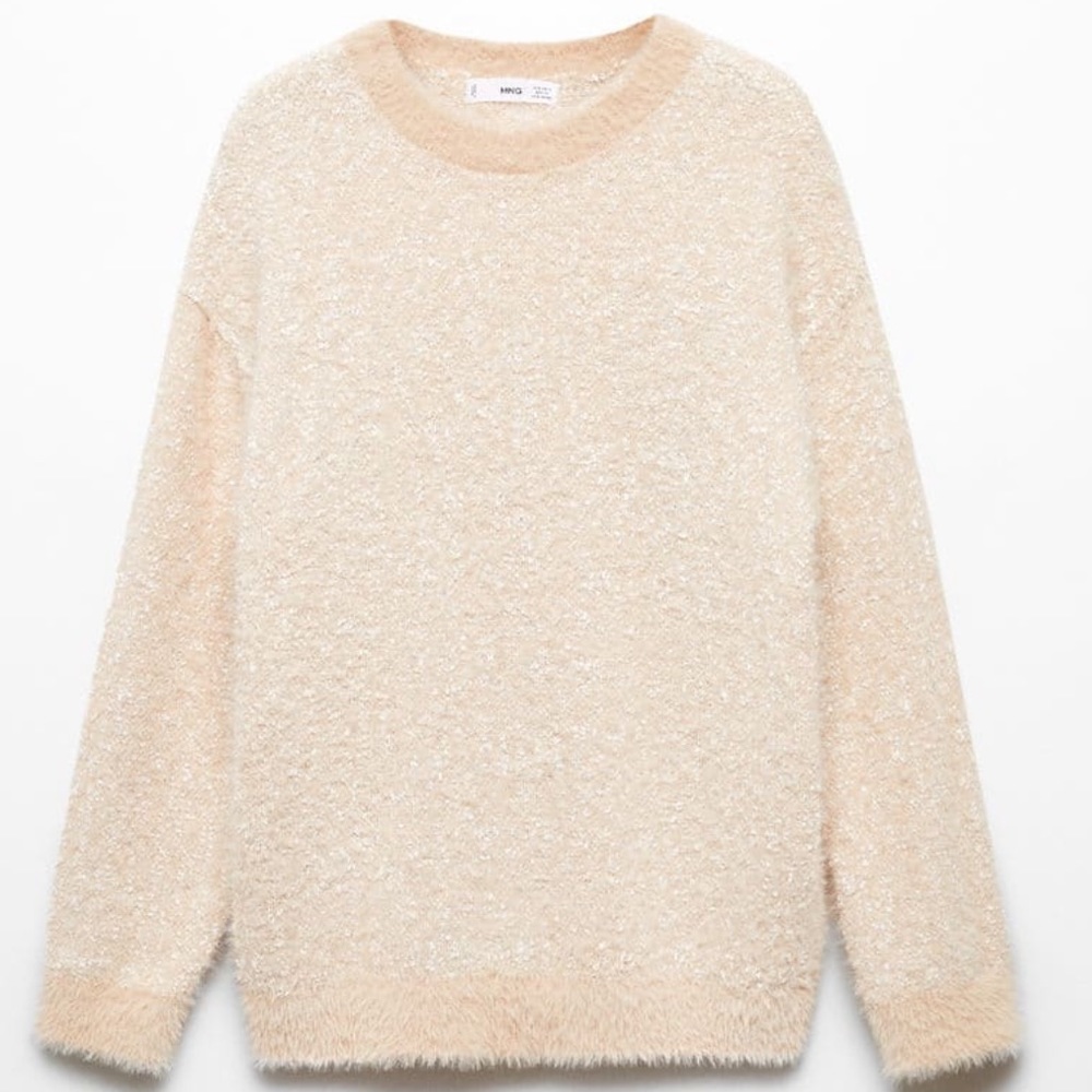 MANGO pastel pink sweater with fur effect trim. Size M. Brand new with tags
